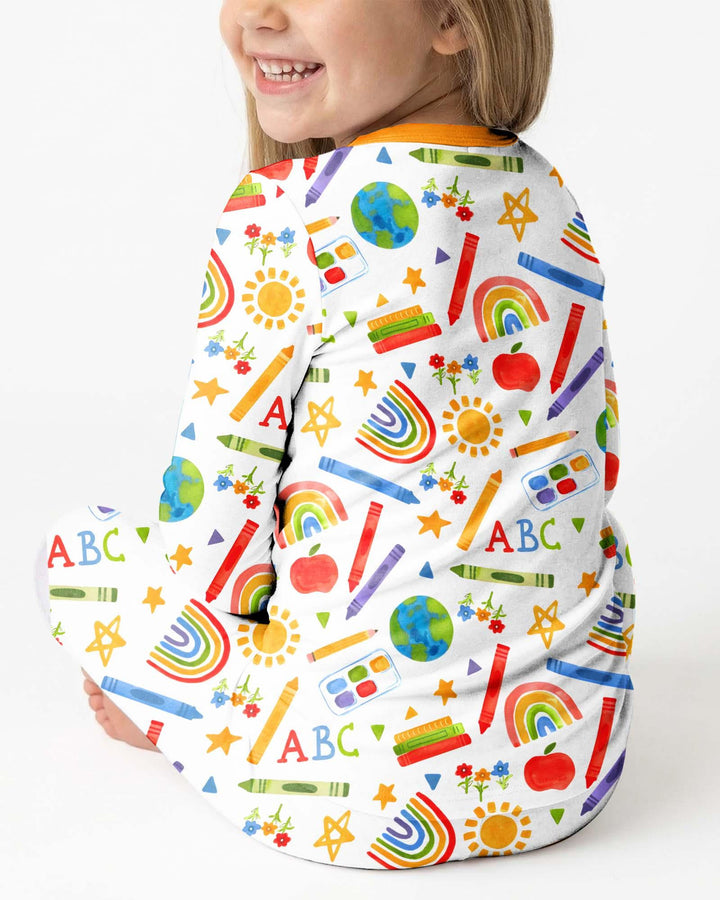 School Scribbles Bamboo Two Piece Long Sleeve Pajama Set