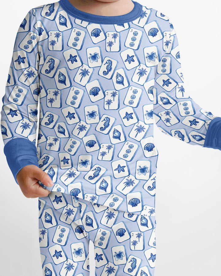 Coastal Mahjong Tiles Bamboo Two Piece Long Sleeve Pajama Set