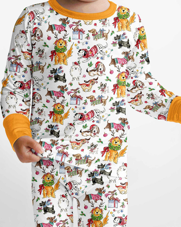 Festive Christmas Pups Bamboo Two Piece Long Sleeve Pajama Set