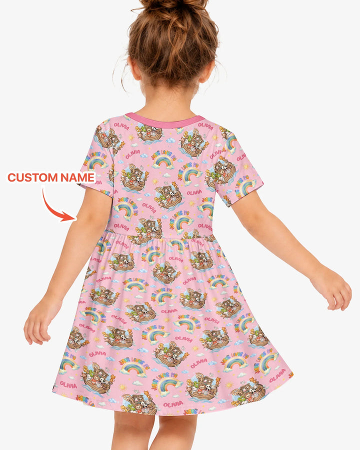 Custom Name Jesus Loves Me Noah's Ark Bamboo Twirl Dress