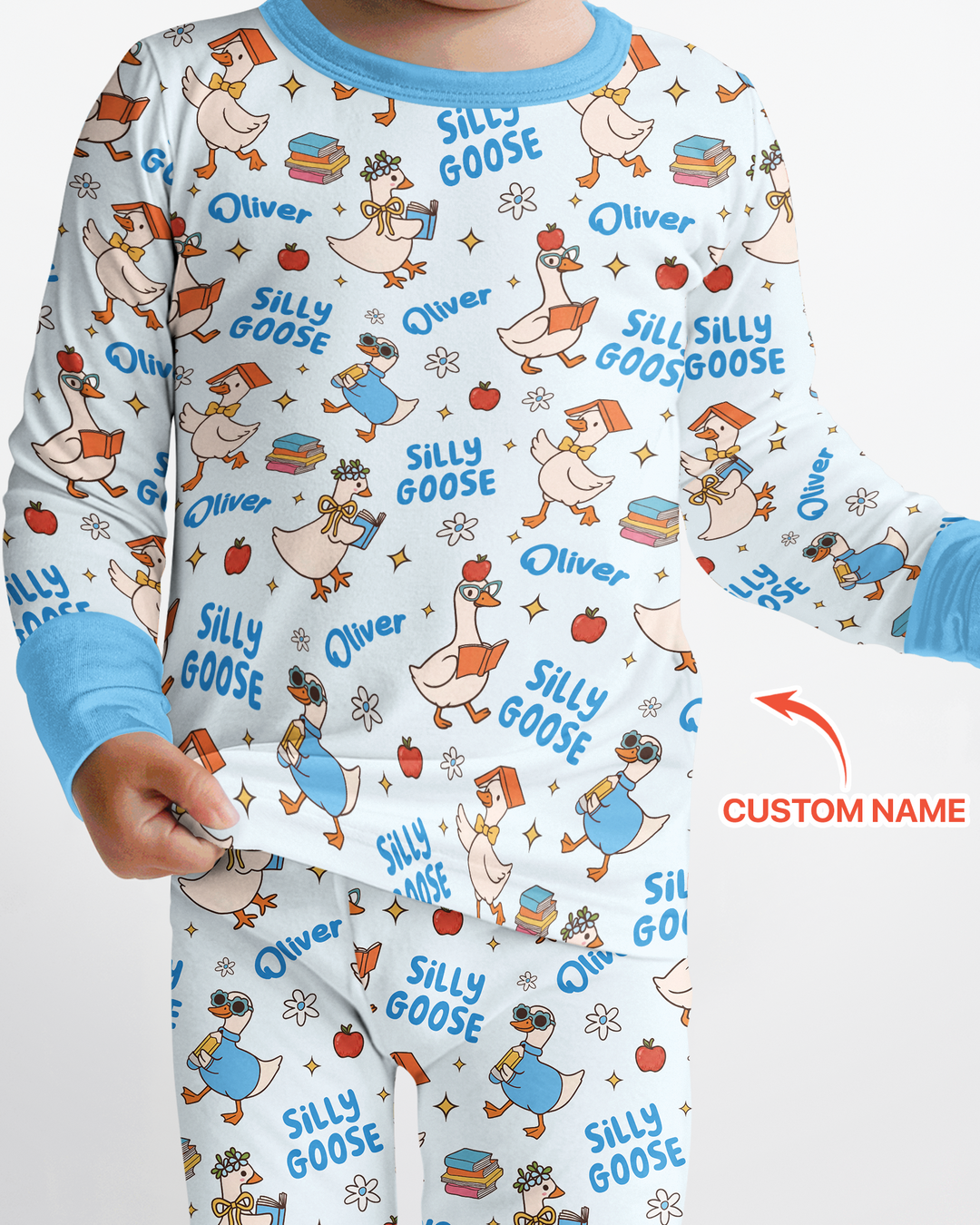 Custom Name Silly Goose Back to School Bamboo Two Piece Long Sleeve Pajama Set