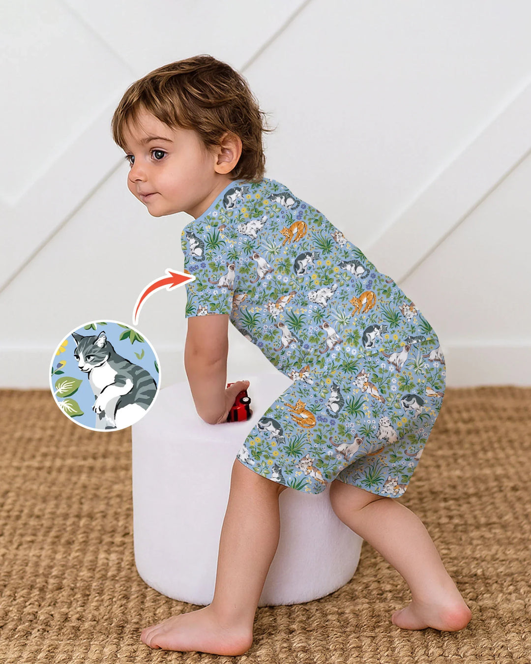 Kitten Garden Family Matching Bamboo Two Piece Short Sleeve Shorts Pajama Set