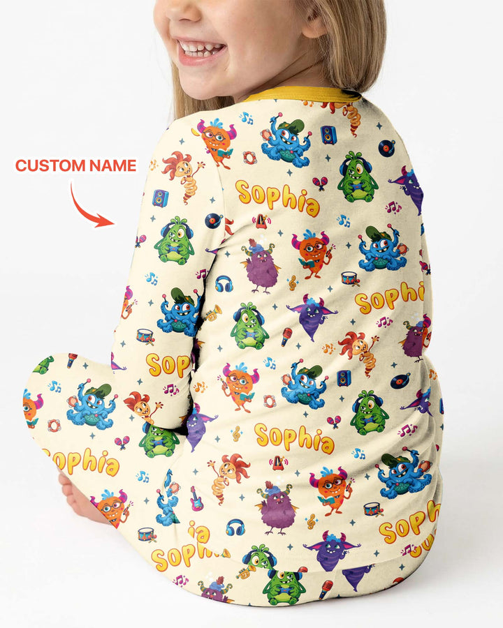 Happy Little Monster Music Band Bamboo Two Piece Long Sleeve Pajama Set