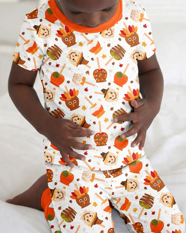 Fall Caramel Apple Family Matching Bamboo Two Piece Short Sleeve Pajama Set