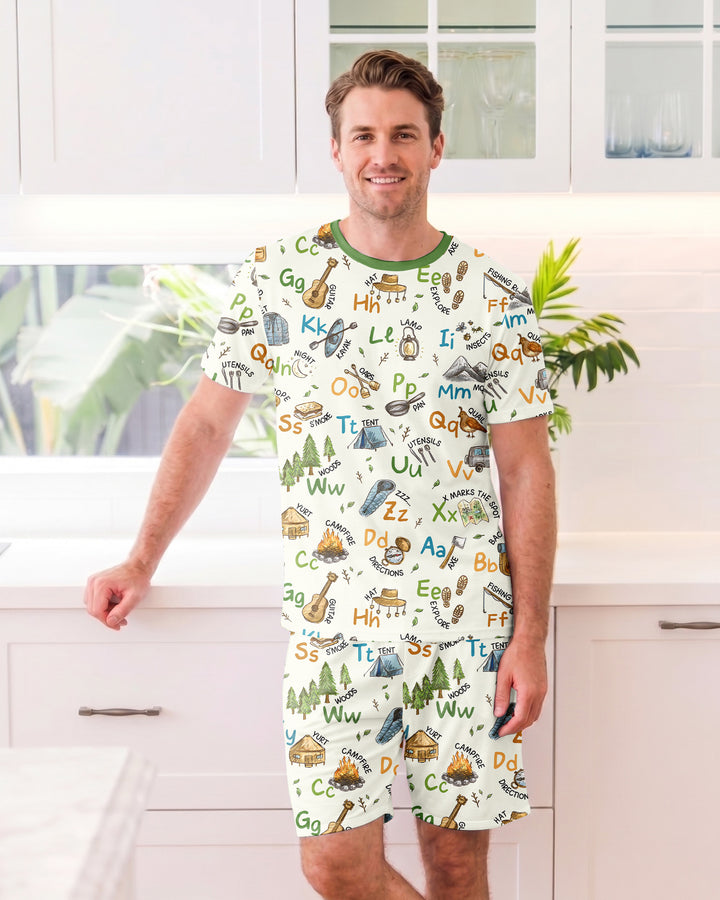 Adventure Alphabet ABCs Summer Camp Bamboo Men Short Sleeve Short Pajama Set