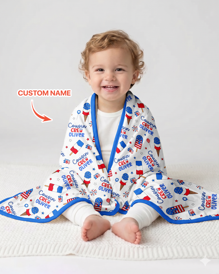 Custom Name 4th of July Cousin Crew Bamboo Blanket