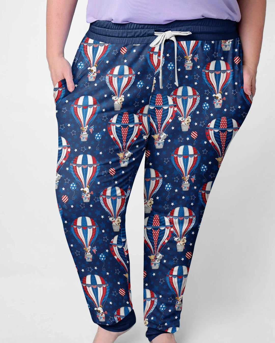 Patriotic Pups in Hot Air Balloons Family Matching Bamboo Women Pajama Set