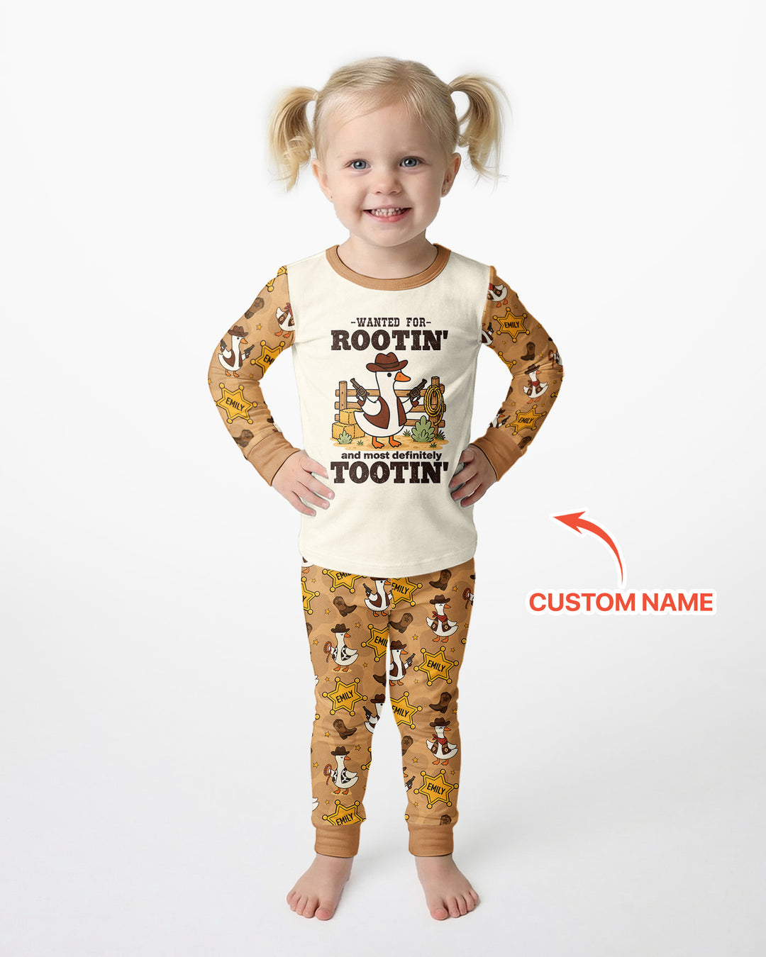 Rootin' Tootin' Cutie Custom Name Bamboo Two Piece Long Sleeve Pajama Set
