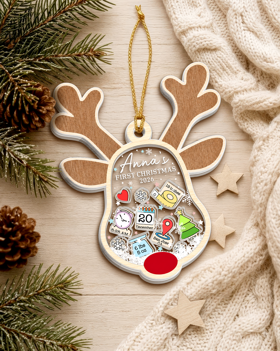 Reindeer Baby First Christmas Shaker Ornament