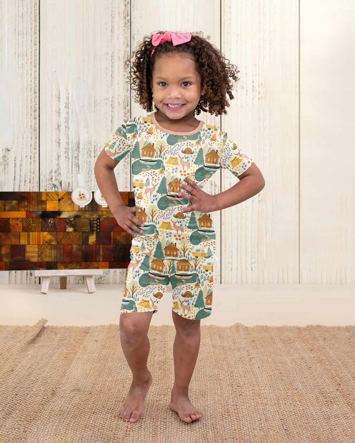 Lake View Camping Bamboo Two Piece Short Sleeve Shorts Pajama Set