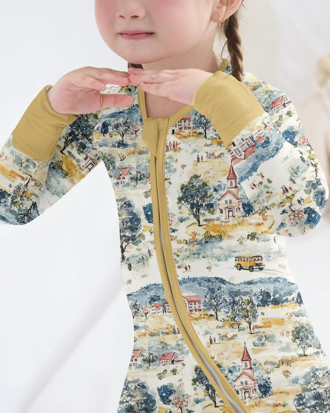 Whimsical Watercolor School Village Bamboo Convertible Zippy