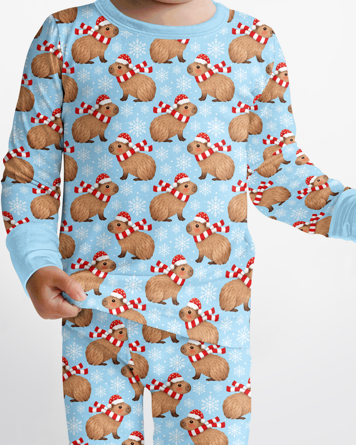 Holiday Capybaras Bamboo Two Piece Long Sleeve Pajama Set