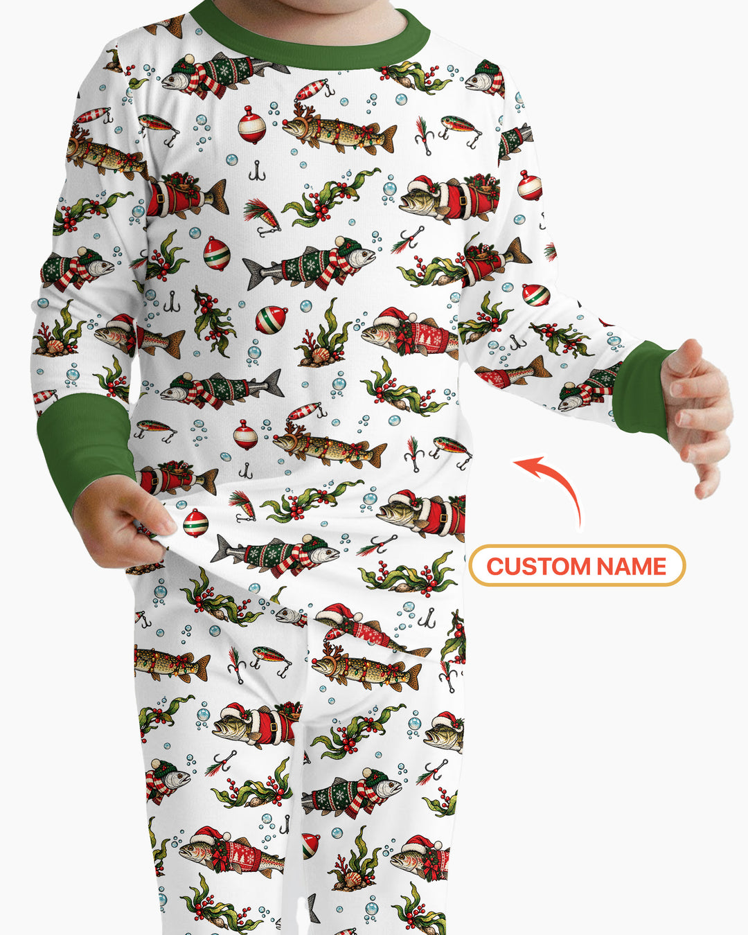 Christmas Trout Fishing Bamboo Two Piece Long Sleeve Pajama Set