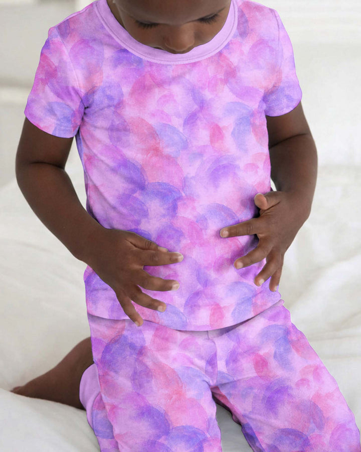 Purple Watercolor Bamboo Two-Piece Short Sleeve Pyjamas Set