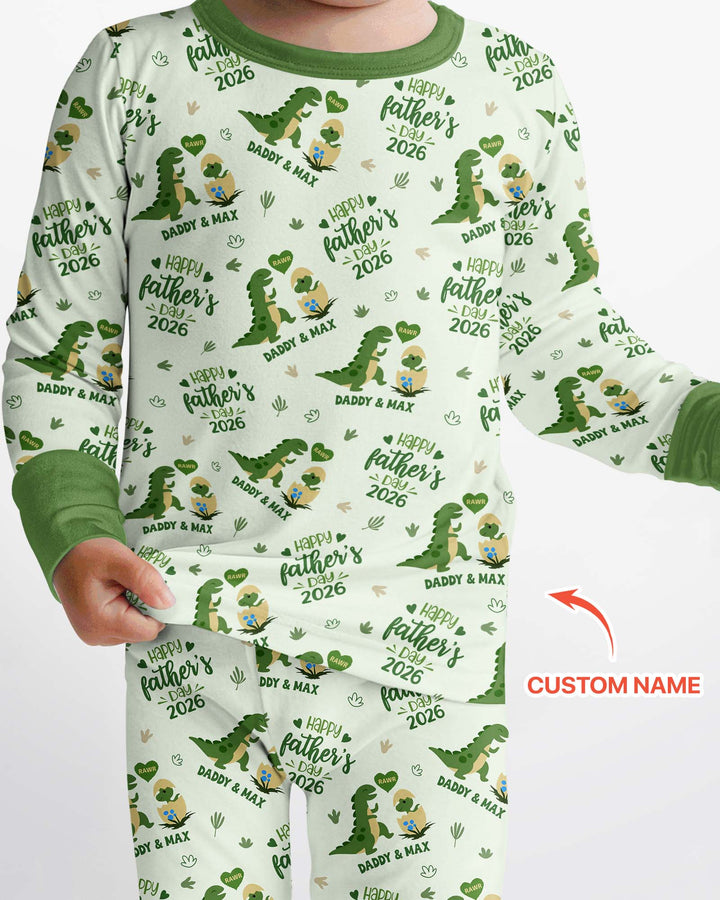 Custom Name Fathers Day 2026 Bamboo Two Piece Long Sleeve Pajama Set