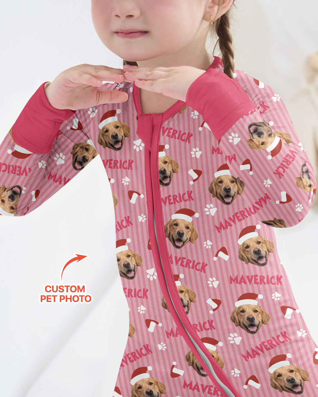 Custom Pet Photo Christmas Paws Stripe Bamboo Convertible Zippy