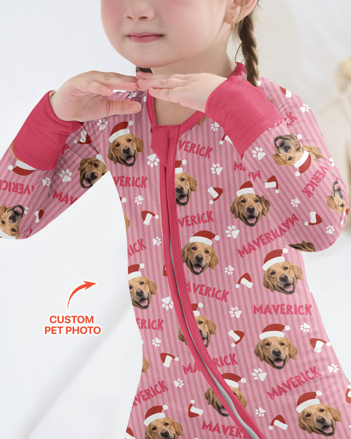 Custom Pet Photo Christmas Paws Stripe Bamboo Convertible Zippy