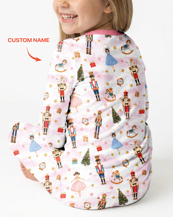 Nutcracker And Ballerina Custom Name Bamboo Two Piece Long Sleeve Pajama Set