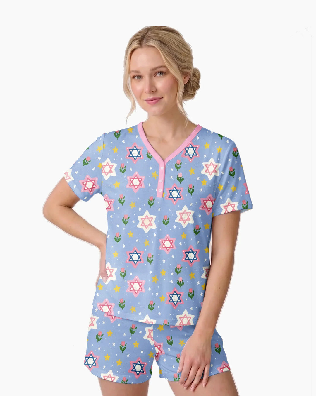 Starry Bloom Blessings Family Matching Bamboo Women Short Sleeve Short Pajama Set