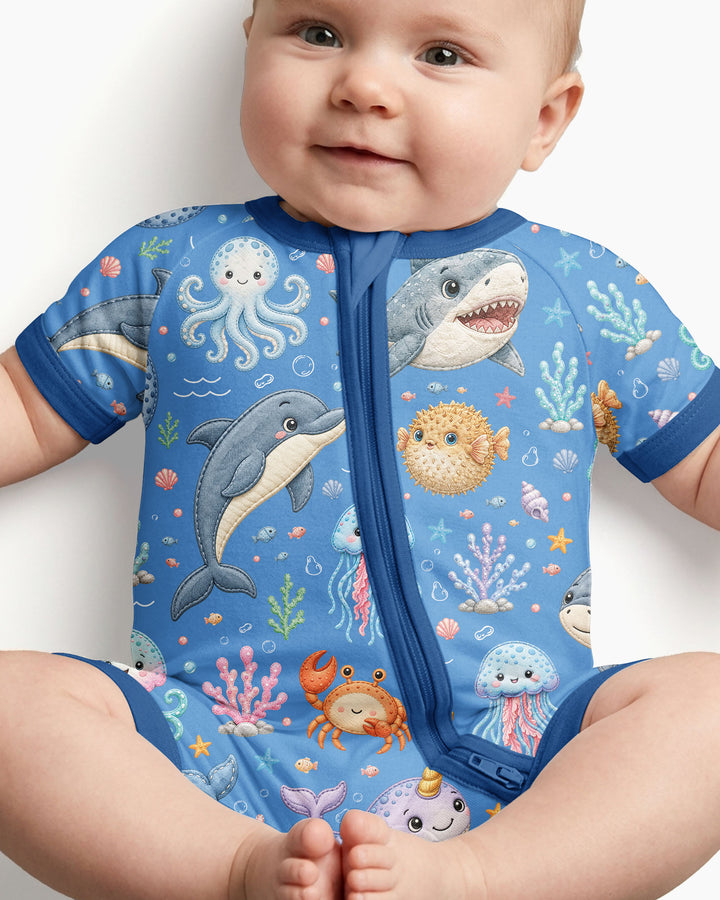 Cute Ocean Animals Bamboo Shorty Zippy