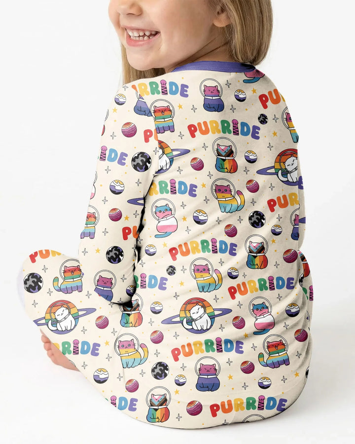 Rainbow Space Cats Family Matching Bamboo Two Piece Long Sleeve Pajama Set