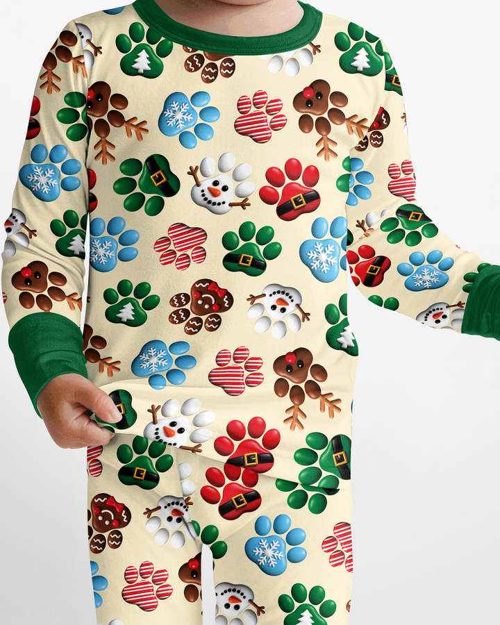 Santa Puppies Paw Bamboo Two Piece Long Sleeve Pajama Set