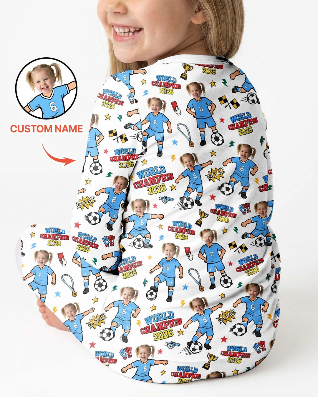 Custom Photo World Champion 2026 Family Matching Bamboo Two Piece Long Sleeve Pajama Set