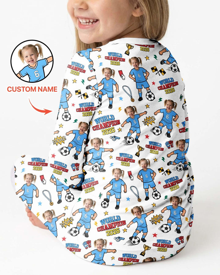 Custom Photo World Champion 2026 Family Matching Bamboo Two Piece Long Sleeve Pajama Set