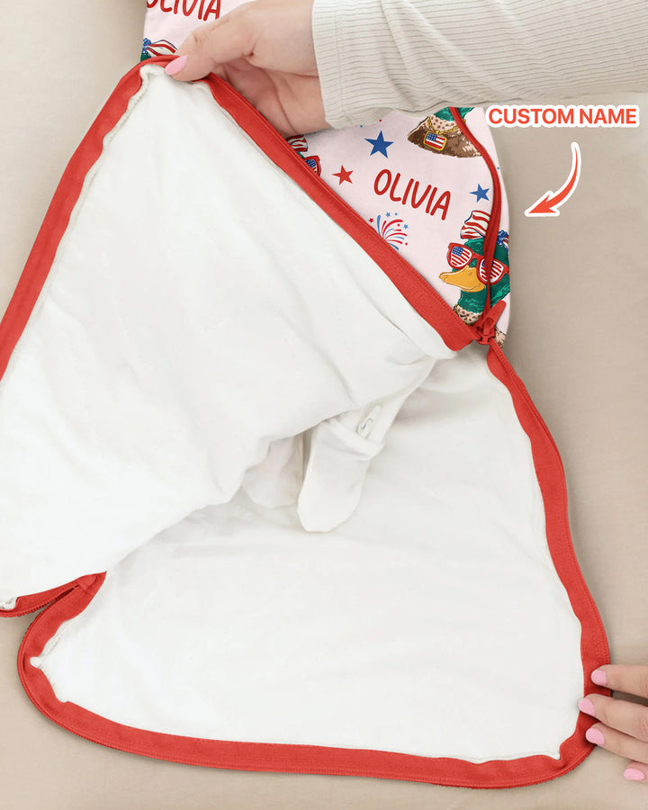 Custom Name Patriotic Mallard Duck Bamboo Sleep Bag
