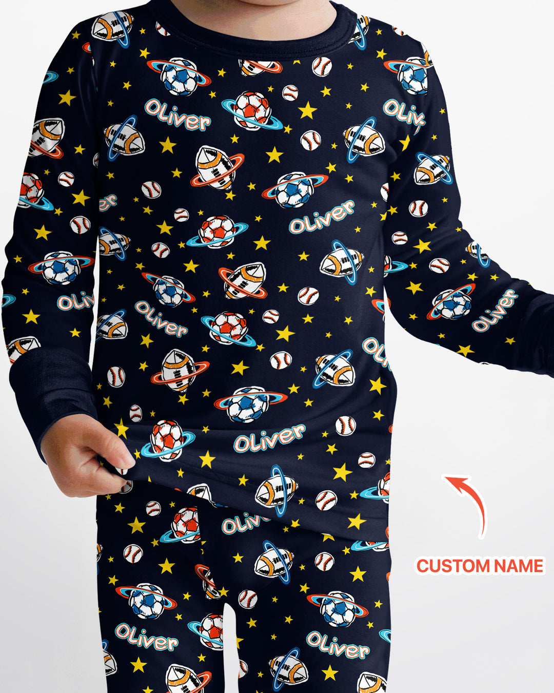 Custom Name Space Sport Bamboo Two Piece Long Sleeve Pajama Set