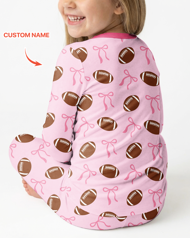 Custom Name Cutest Football Fan Bamboo Two Piece Long Sleeve Pajama Set