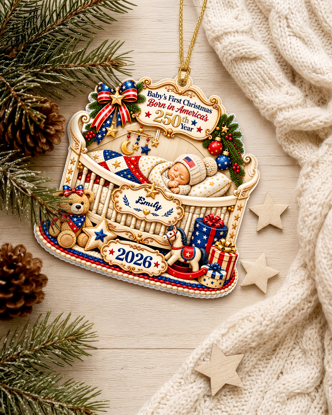 Baby's First Patriotic Christmas 2026 Personalized 1-Side Photo Acrylic Ornament