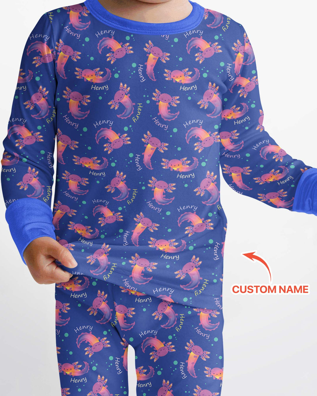 Axolotl Glow Custom Name Bamboo Two Piece Long Sleeve Pajama Set