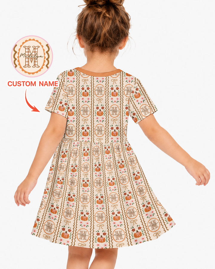 Custom Name Pumpkin Cottage Bamboo Twirl Dress