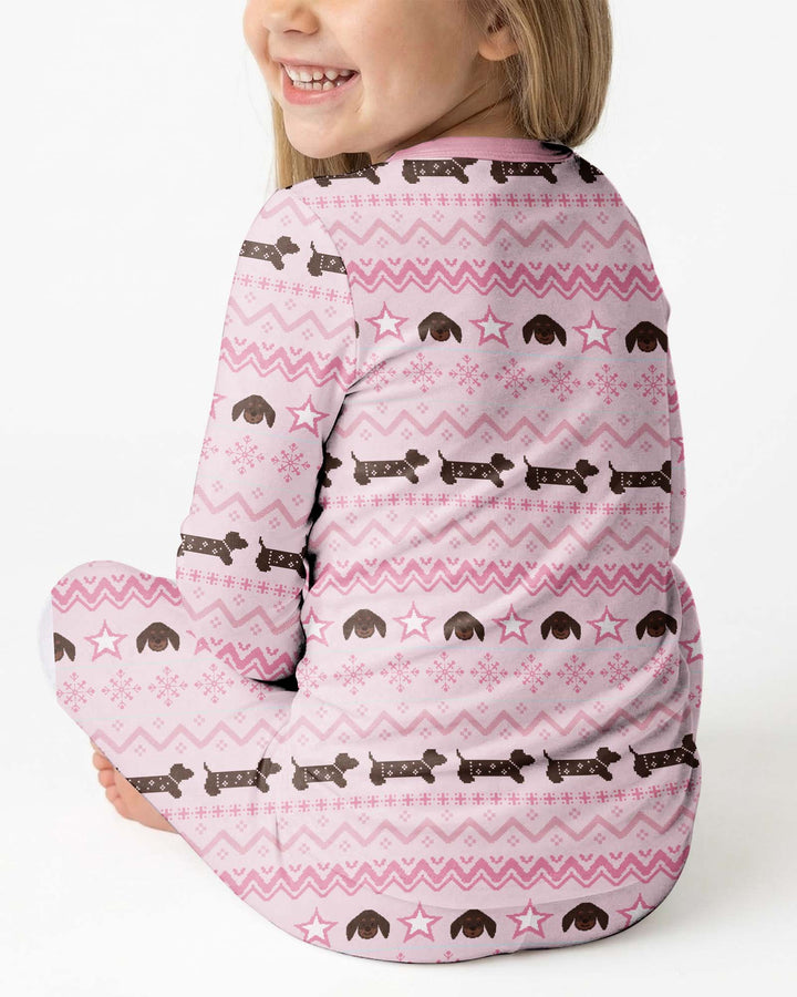 Dachshund Winter Fair Isle Bamboo Two Piece Long Sleeve Pajama Set