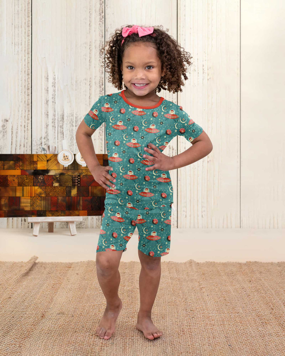 Atomic Santas in Space Bamboo Two Piece Short Sleeve Shorts Pajama Set