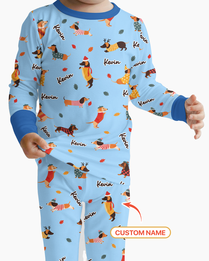 Autumn Dachshund Kids Bamboo Two Piece Long Sleeve Pajama Set