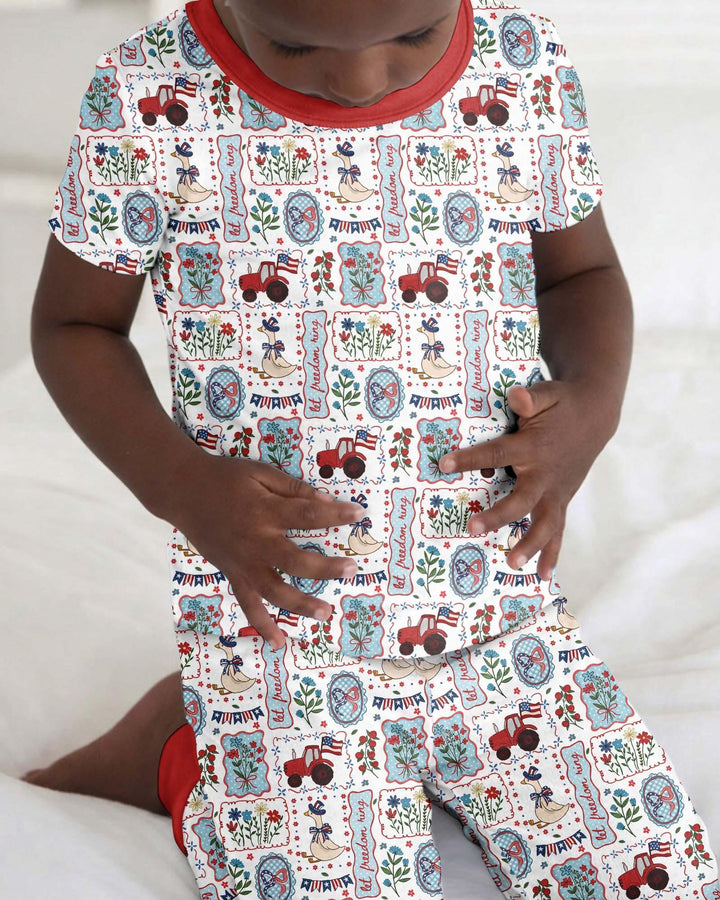 Patriotic USA Silly Goose Family Matching Bamboo Two Piece Short Sleeve Pajama Set