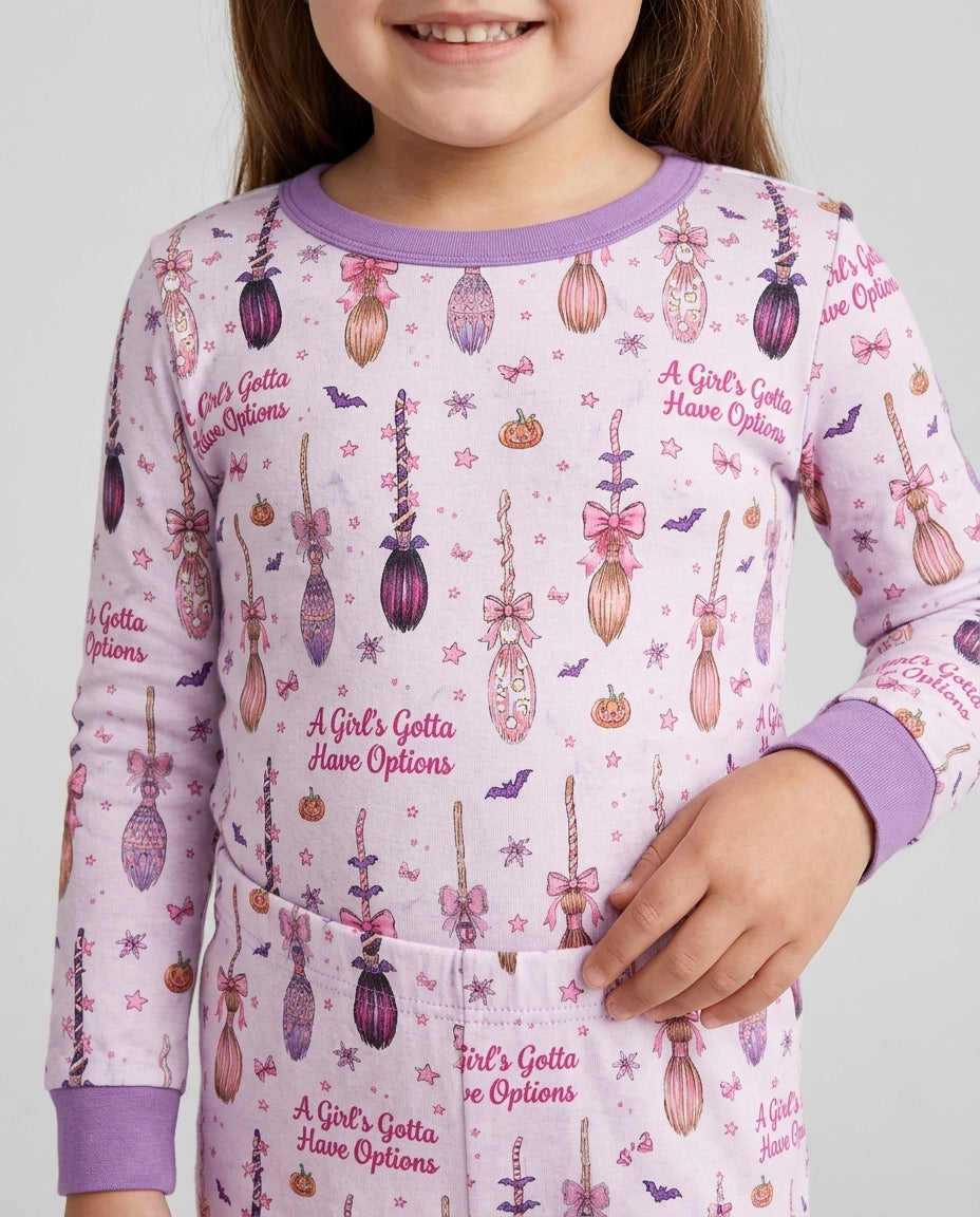 A Girl's Gotta Have Options Witch Brooms Bamboo Two Piece Long Sleeve Pajama Set