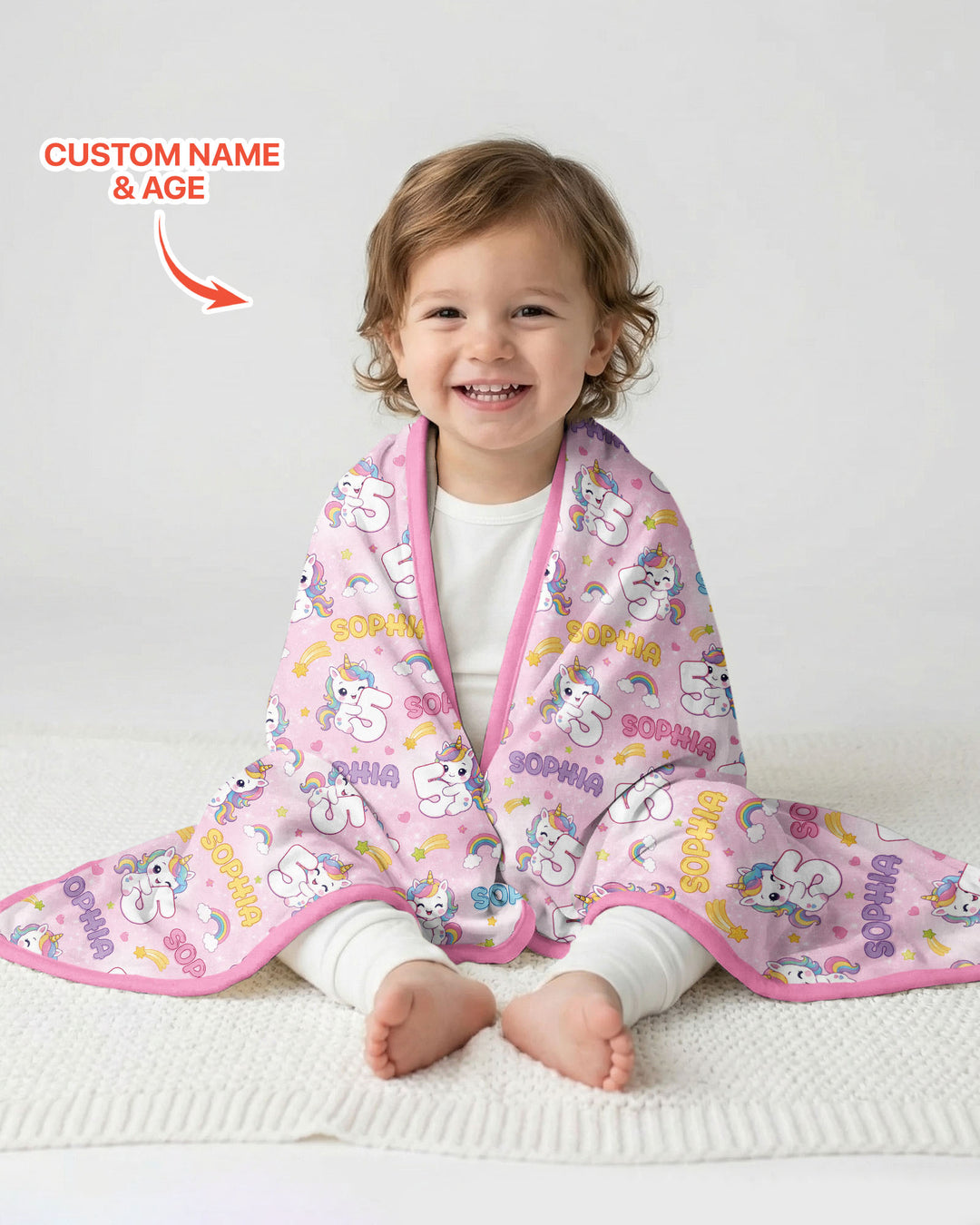 Custom Name Kawaii Unicorn Birthday Bamboo Blanket
