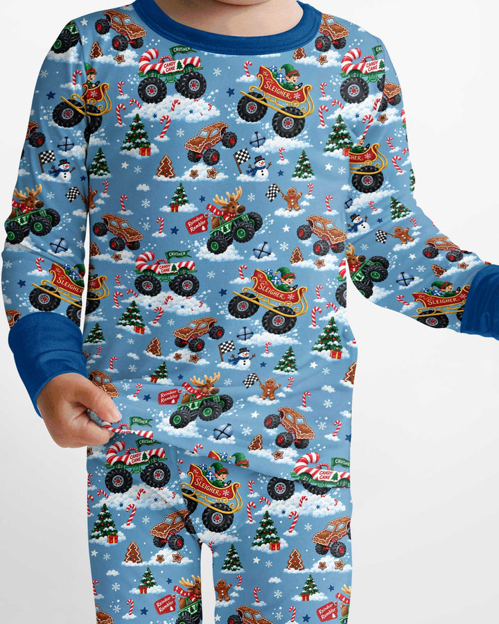 Holiday Monster Truck Bamboo Two Piece Long Sleeve Pajama Set