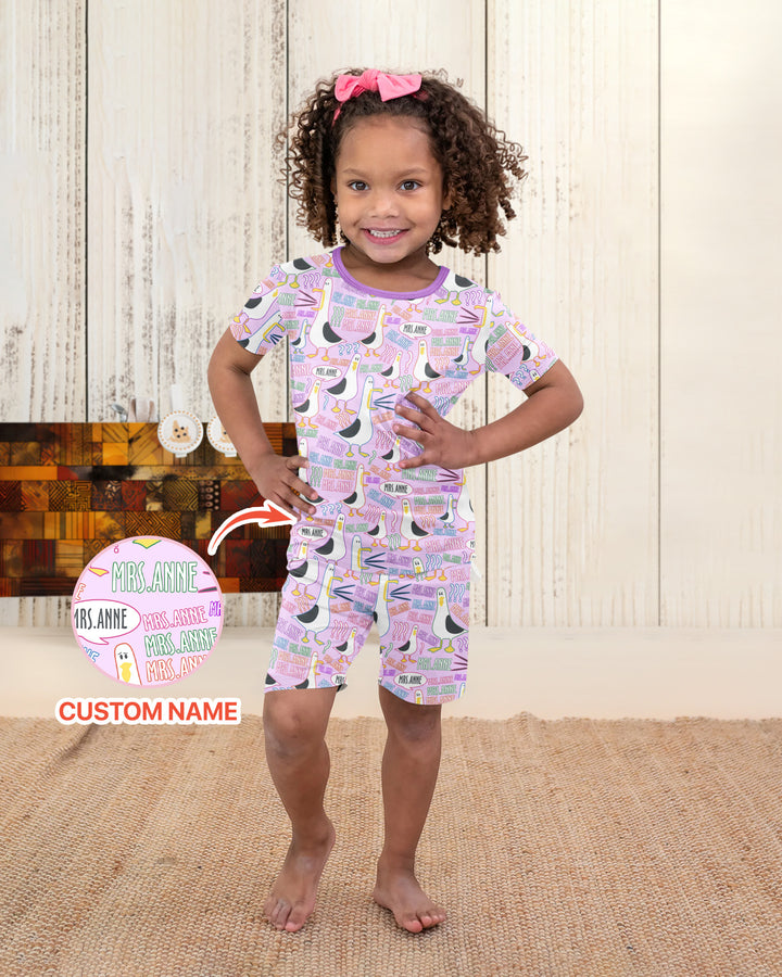 Teacher Teacher Teacher Funny Seagull Bamboo Two Piece Short Sleeve Shorts Pajama Set
