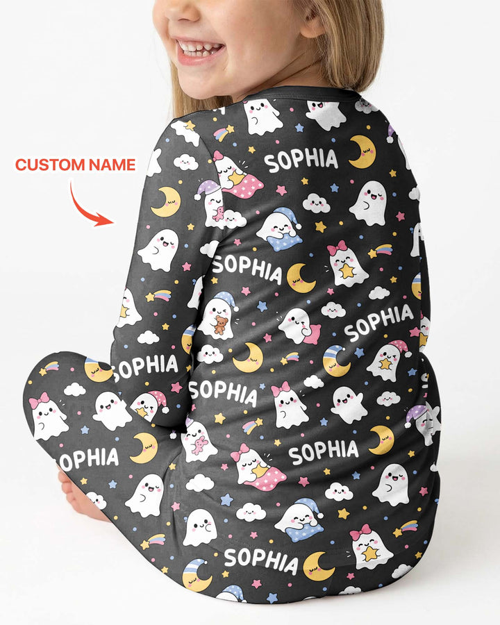Sweet Dreams Cute Ghost Custom Name Bamboo Two Piece Long Sleeve Pajama Set