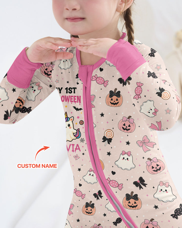 Custom Name Cute Ghost My First Halloween  Bamboo Convertible Zippy