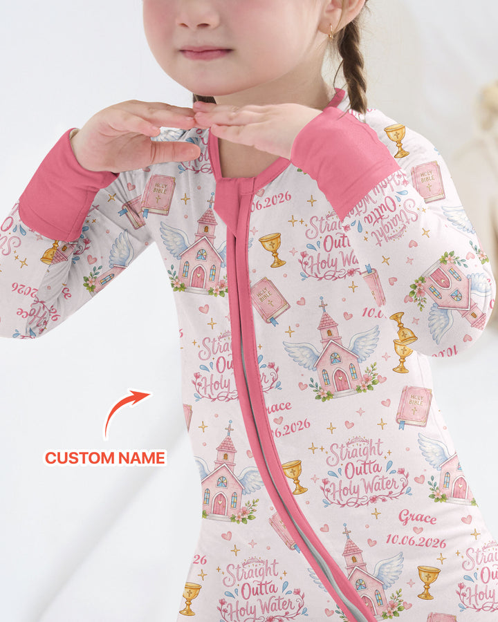 Custom Name Baptism Christening Straight Outta Holy Water Bamboo Convertible Zippy