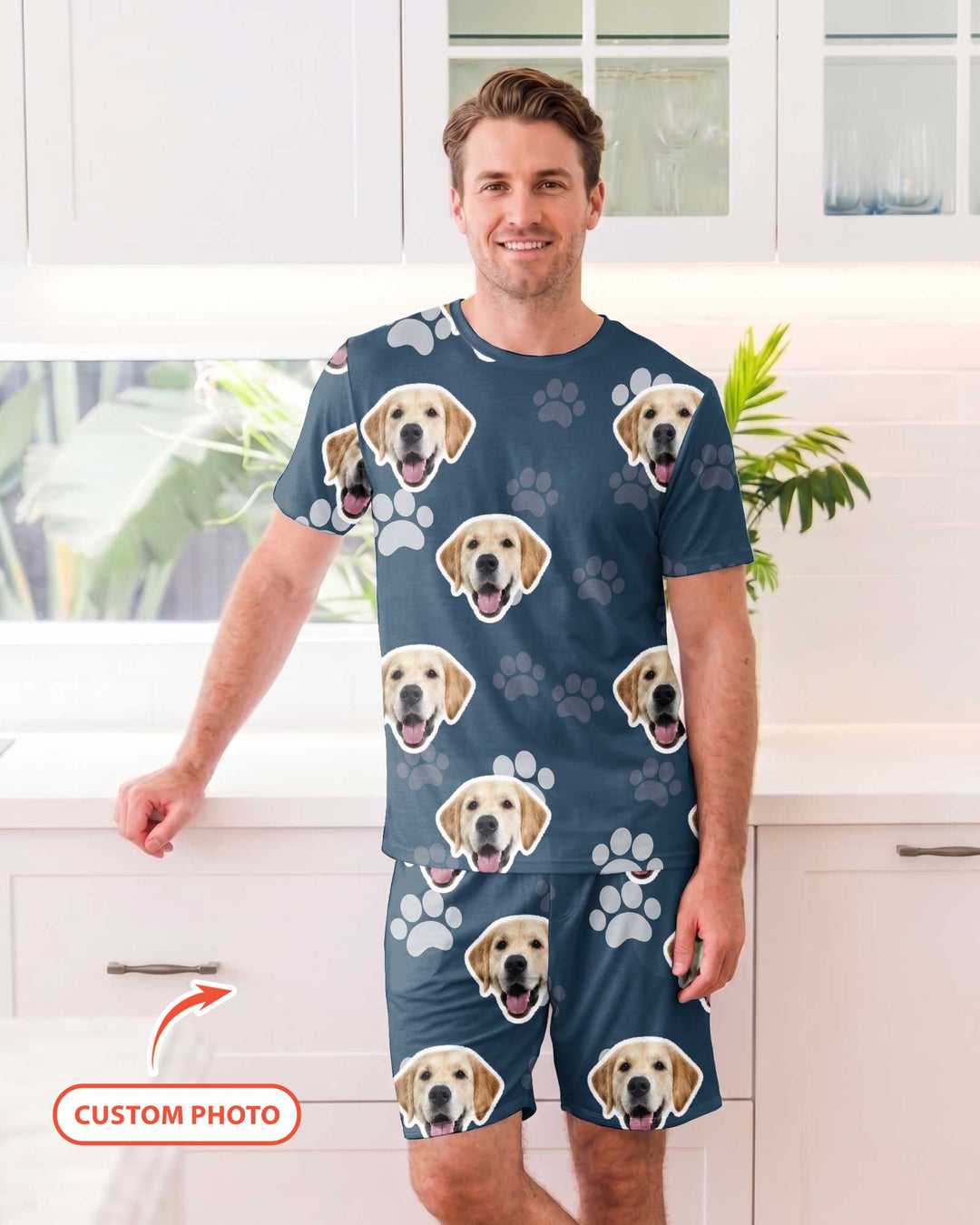 Personalized Dog & Cat Photo Bamboo Men Short Sleeve Short Pajama Set