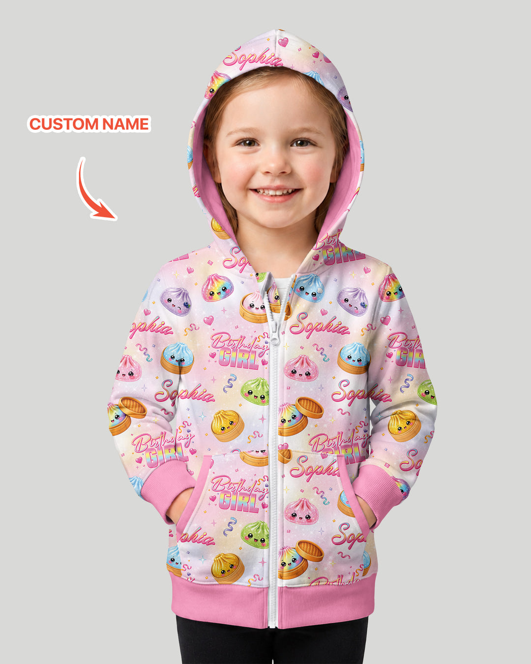 Birthday Girl Glitter Dumpling Bamboo Zip Hoodie