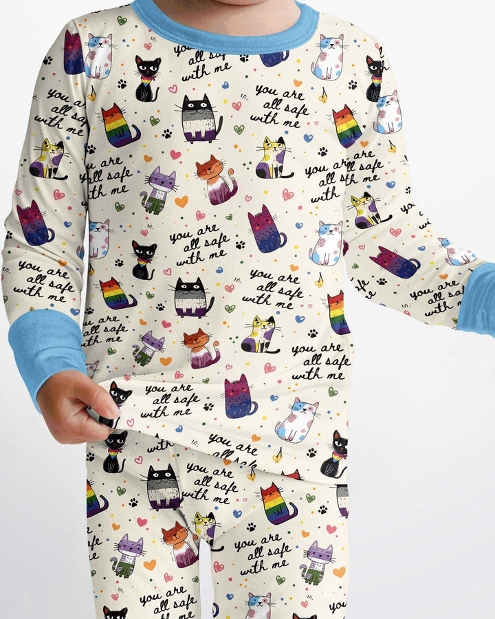 Loved & Safe Kitties Family Matching Bamboo Two Piece Long Sleeve Pajama Set