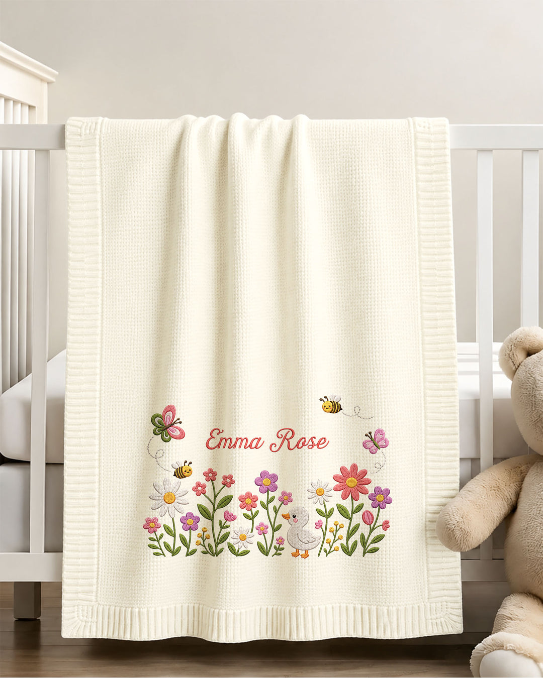 Lovely Floral Embroidered Baby Cotton Blanket
