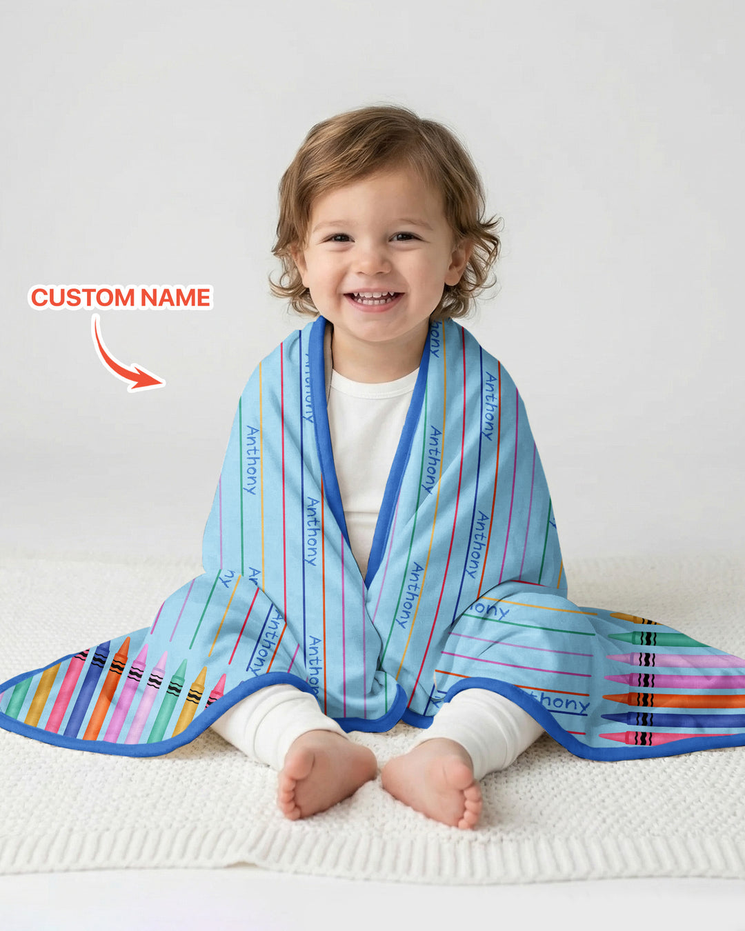 Custom Name Crayon Lines Bamboo Blanket